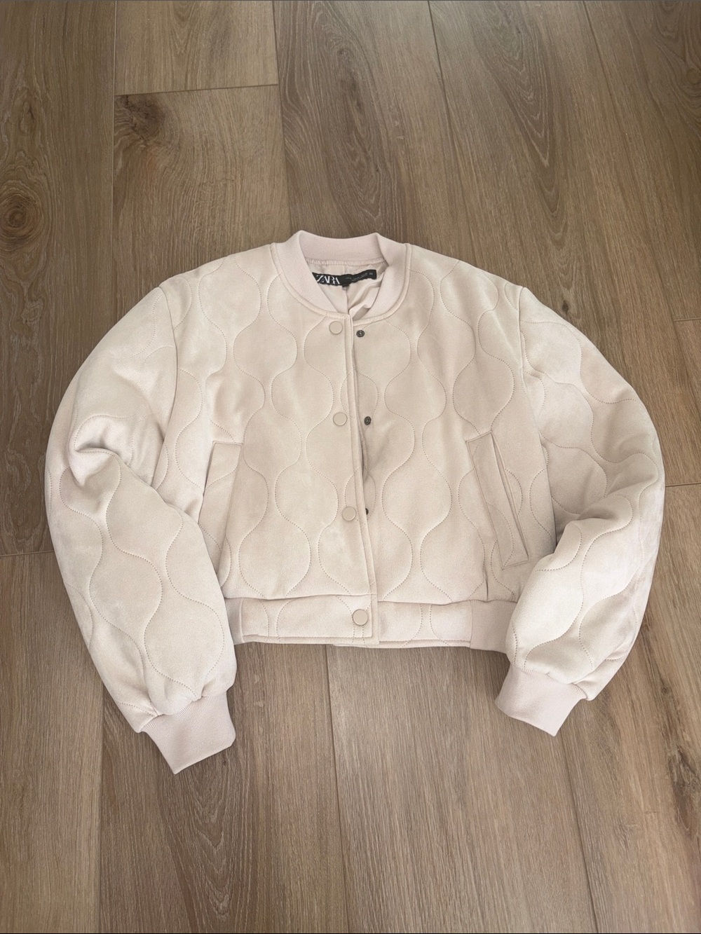 Zara Quilted Cropped Bomber Jacket - Cream